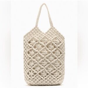 Zara Macramé Tote Bag in Cream